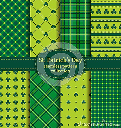 Happy St. Patrick's Day! Set of vector seamless patterns. Vector Illustration