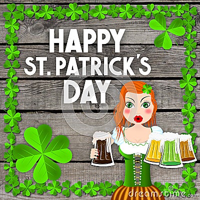 Happy St. Patrick`s Day - waitress holding beer Stock Photo