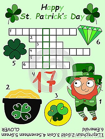 Happy St Patrick's day colorful crossword vector illustration Vector Illustration
