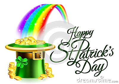 Leprechaun Hat Rainbow Happy St Patricks Day Sign Vector Illustration