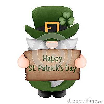 Happy st patricks day with gnome clipart, watercolor illustration Cartoon Illustration