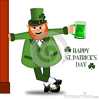 Happy St Patricks Day Leprechaun Drinking Beer Stock Photo