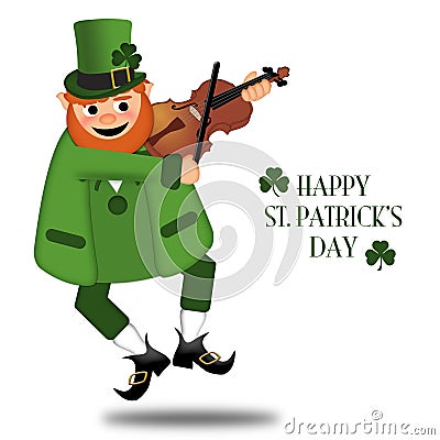 Happy St Patricks Day Leprechaun Fiddler