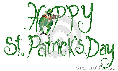 Happy St Patricks Day Leprechaun Violin Grunge Text Vector Vector Illustration