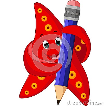 Happy starfish carrying pencil Vector Illustration