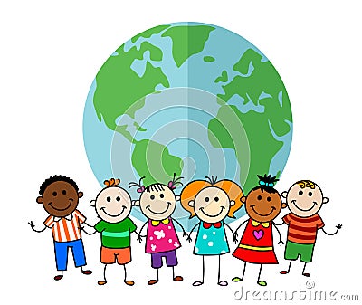 Happy stick figure kids Global kids illustration Vector Illustration