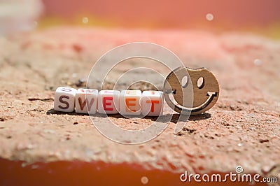 happy stick and sweet text on floor Cartoon Illustration