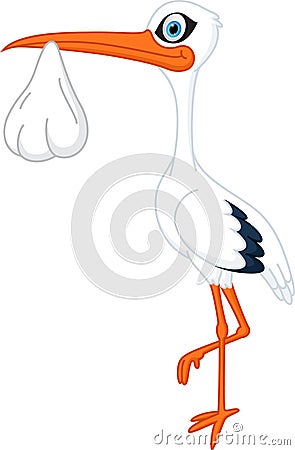 Happy Stork with baby Vector Illustration