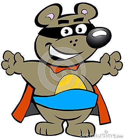 Happy Strong Super Hero Bear Vector Illustration