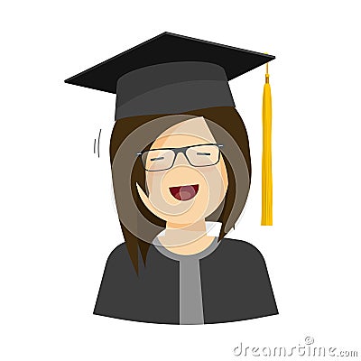 Happy student girl vector illustration, female character in graduation hat Vector Illustration