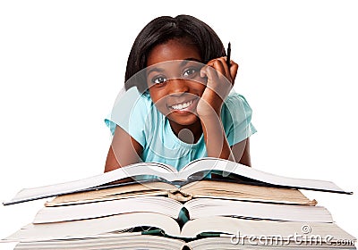 Happy student with homework Stock Photo