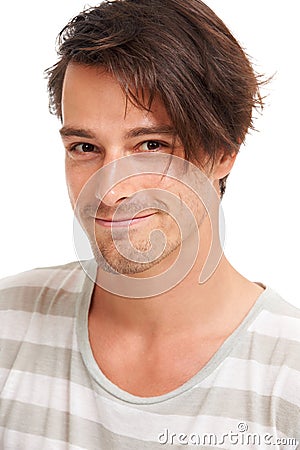 Happy, student and portrait of man in studio for casual, trendy and cool fashion. Happiness, edgy and confidant with Stock Photo