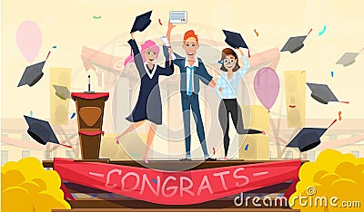 Happy Students Receiving Congrats with Graduation Vector Illustration