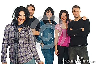 Happy stylish woman and her group of friends Stock Photo
