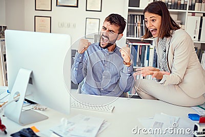 Happy success teamwork business people in company Stock Photo