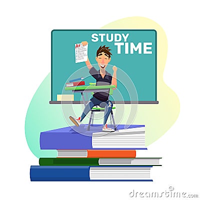 Happy Successful Student with Best Mark for Task Vector Illustration