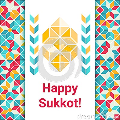 Happy Sukkot greeting card with etrog Vector Illustration