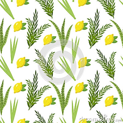 Happy Sukkot seamless pattern. Jewish holiday nuts endless background. Vector Illustration