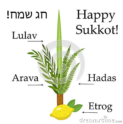 Happy sukkot set educational icons, with inscription. Vector Illustration