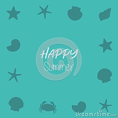 happy summer holiday marine design border with shell starfish crab Vector Illustration