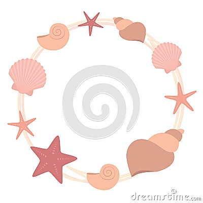 happy summer round marine holiday border with shell Vector Illustration