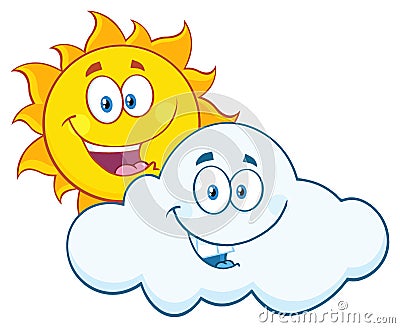 Happy Summer Sun And Smiling Cloud Mascot Cartoon Characters Vector Illustration