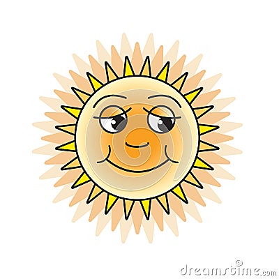 Happy sun cartoon with rays isolated on white Vector Illustration