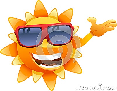 Happy sun character showing Vector Illustration