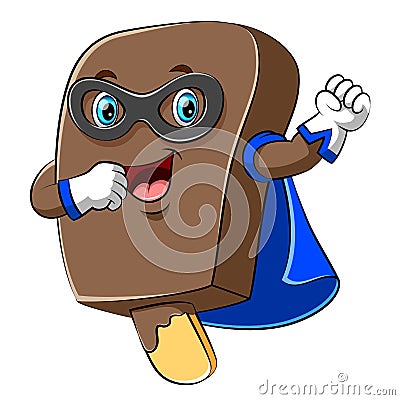 Happy super hero ice cream chocolate cartoon Vector Illustration