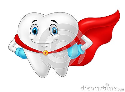 Happy superhero healthy tooth cartoon Vector Illustration