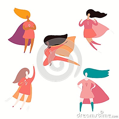 Happy superhero women set Vector Illustration