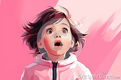 happy suprised cute little girl in pink AI generated Cartoon Illustration