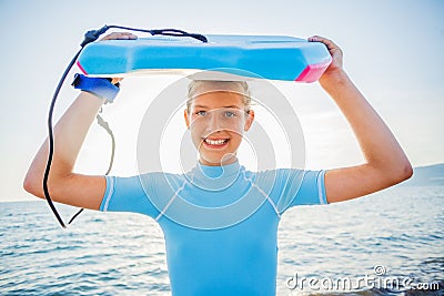 Happy Surfing girl. Stock Photo