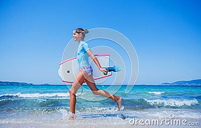 Happy Surfing girl. Stock Photo