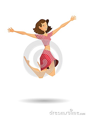 Happy surprised woman in jumping Vector Illustration