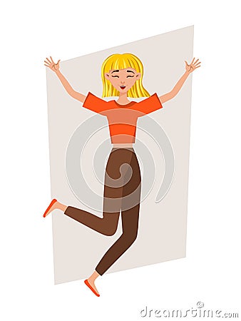 Happy surprised woman in suit jumping isolated in vector. Vector Illustration