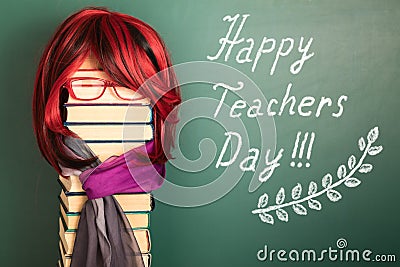 Happy teachers day funny concept with Beauty Teacher Girl Stock Photo
