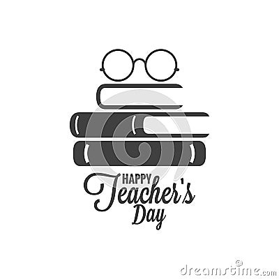 Happy teachers day icon. Glasses and book logo on white background Vector Illustration