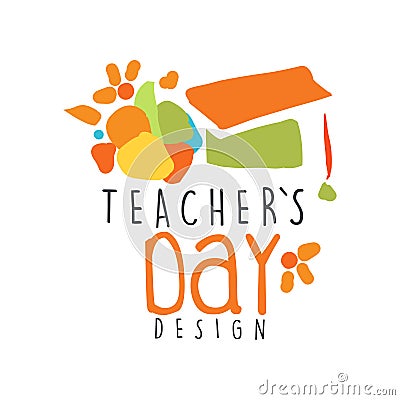 Happy Teachers Day label concept with graduate cap Vector Illustration