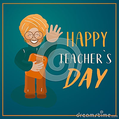 Happy teachers day postcard template happy world hindi teacher`s day set illustration worker set vector flat people happy smile Vector Illustration