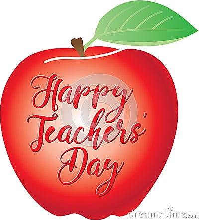 Happy Teachers` Day written on a red apple Vector Illustration