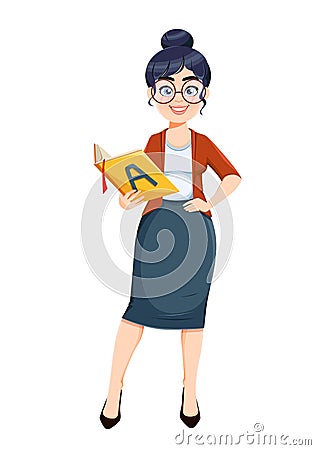 Happy Techer day. Cute female teacher Vector Illustration