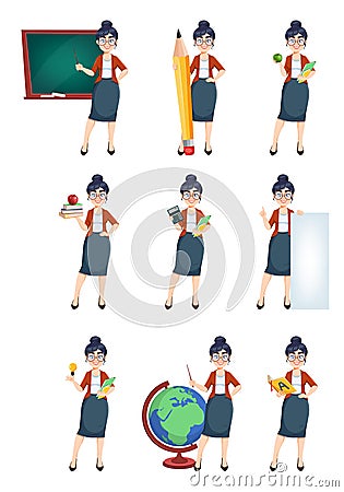 Happy Techer day. Cute female teacher Vector Illustration