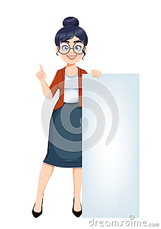 Happy Techer day. Cute female teacher Vector Illustration