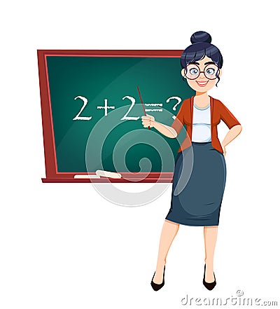 Happy Techer day. Cute female teacher Vector Illustration