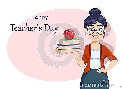 Happy Techer day. Cute female teacher Vector Illustration