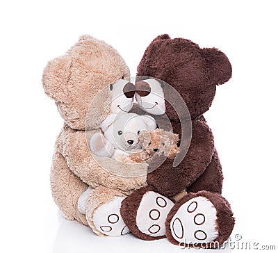 Happy teddy bear family with two children isolated over white. Stock Photo