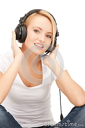 happy teenage girl in big headphones Stock Photo