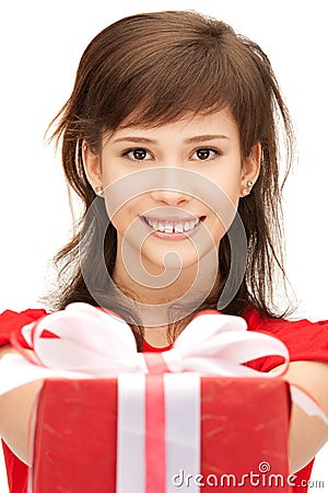 Happy teenage girl with gift box Stock Photo