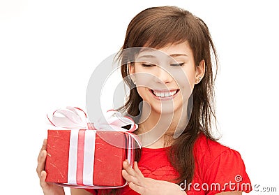 Happy teenage girl with gift box Stock Photo